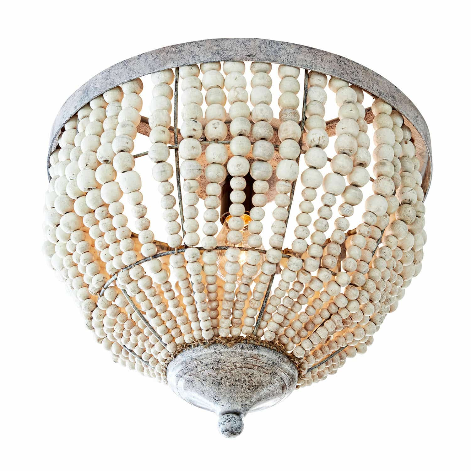 Deckenlampe Antereen Deckenleuchte mit weißen Holzperlen und Metallrahmen im rustikalen Vintage-Stil