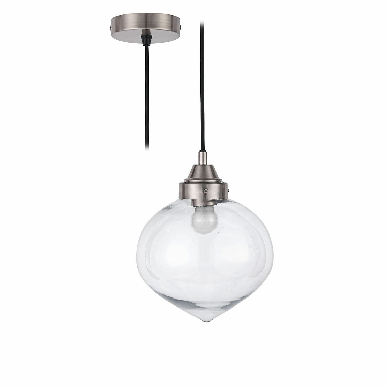 Hängelampe Lunariello Hängelampe aus Glas mit nickelmetallischer Halterung und schwarzem Kabel für Innenbeleuchtung