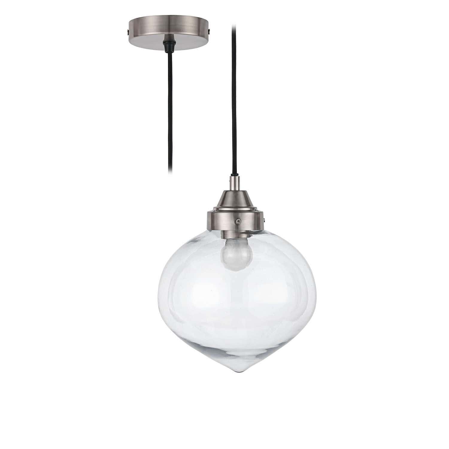 Hängelampe Lunariello Hängelampe aus Glas mit nickelmetallischer Halterung und schwarzem Kabel für Innenbeleuchtung