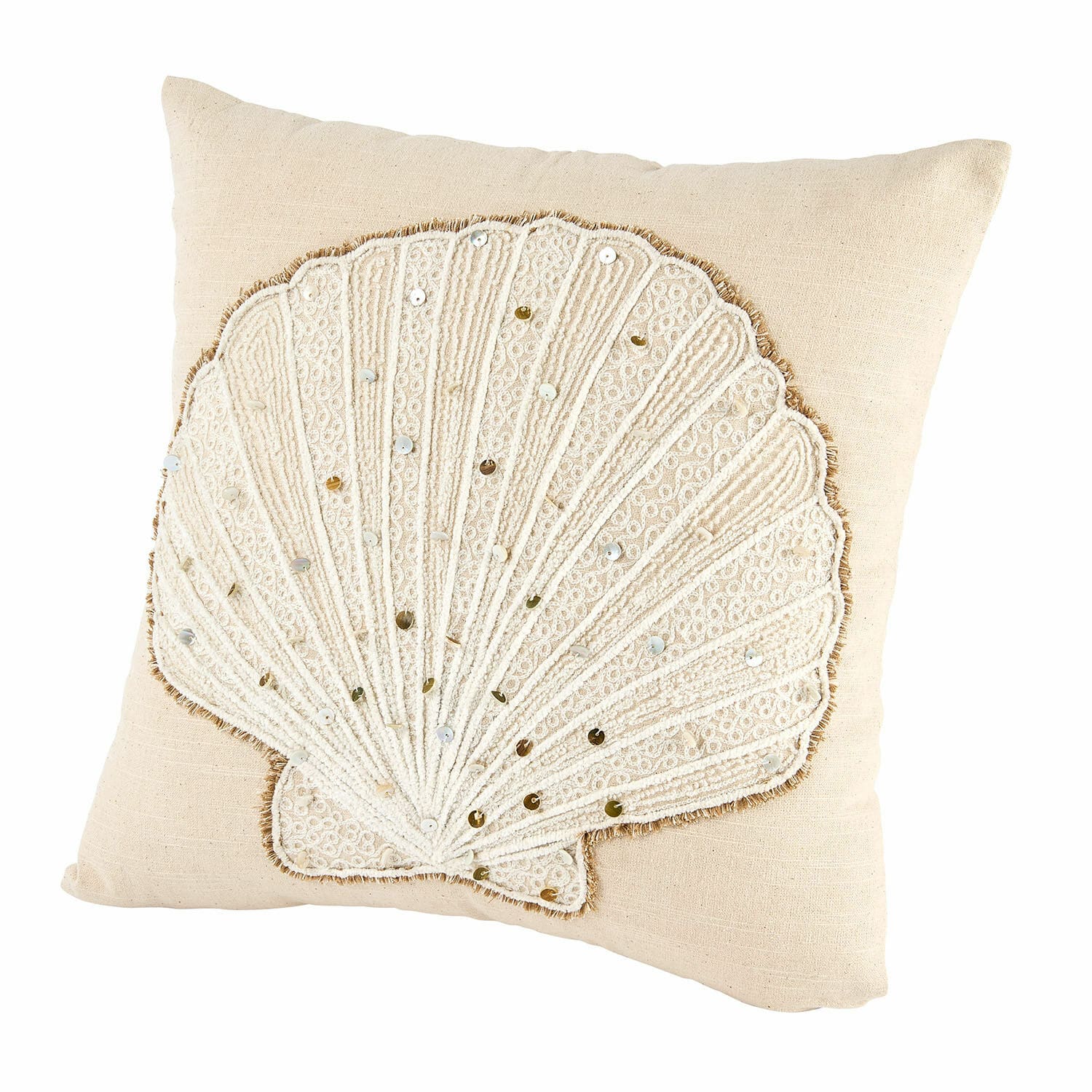 Kissenhülle Luiv Beige Baumwollkissen mit Muschel-Stickerei und Pailletten, stilvolle Wohnraumdekoration