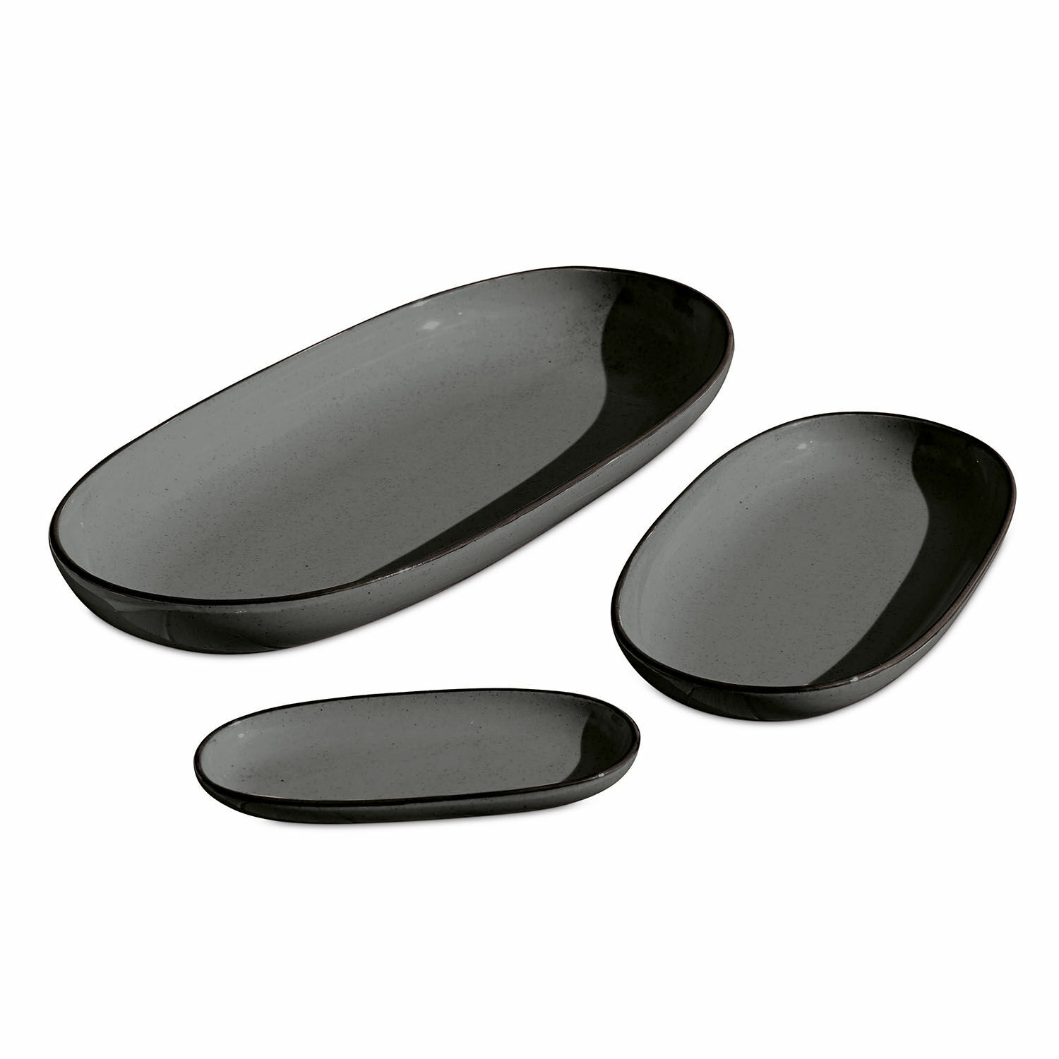 schwarz 3-teiliges Servierplatten-Set Biarritz aus schwarzer Keramik mit modernem Design