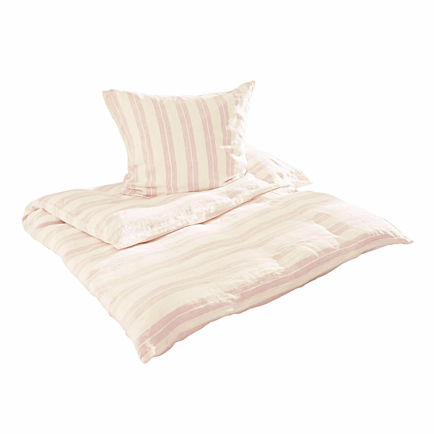 Bettwäsche Leinen-Bettwäsche mit creme-rosafarbenen Streifen, weich und atmungsaktiv für Schlafzimmer