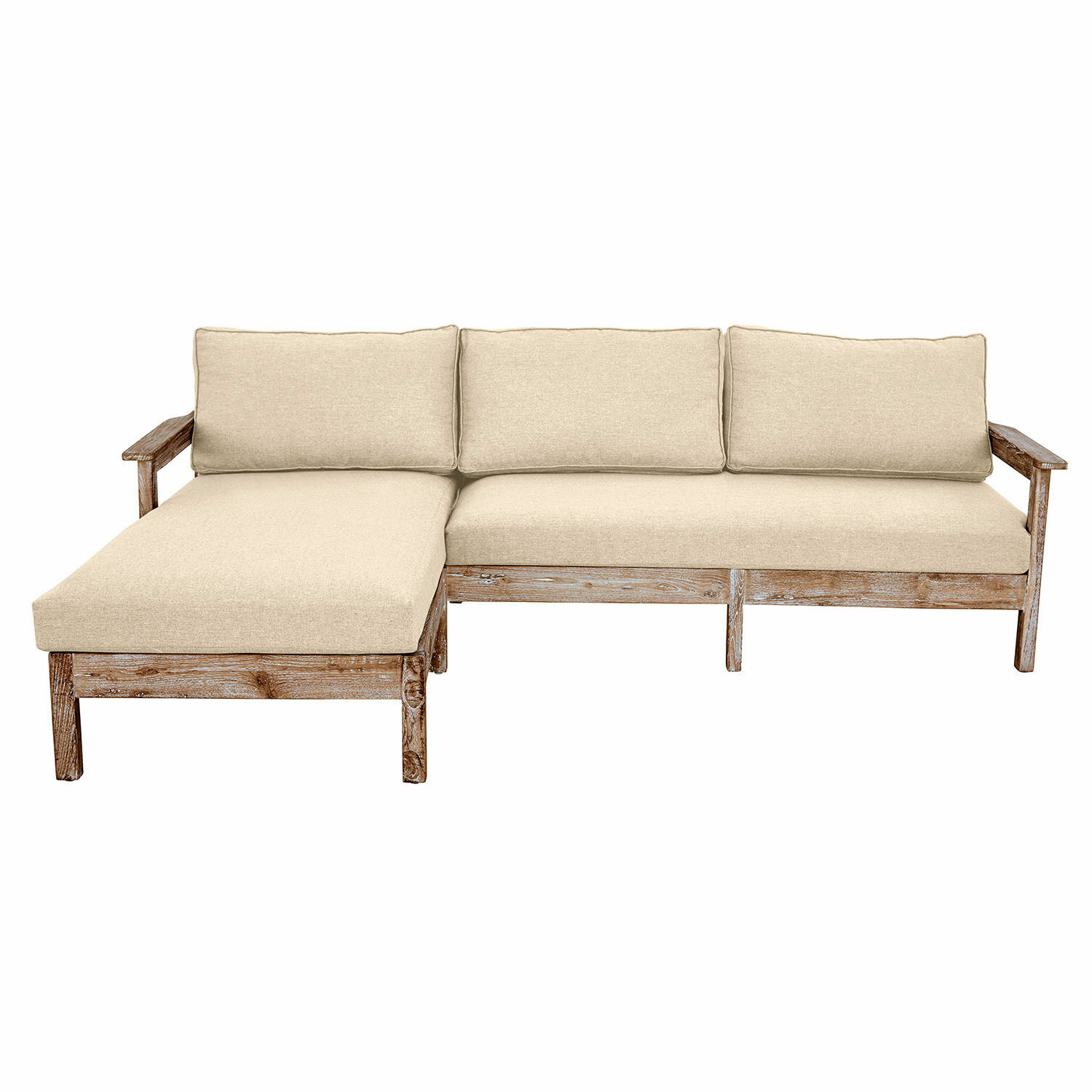 Sofa Pendlewick mit beigem Stoff und braunem Holzgestell, bequemes Wohnzimmermöbel