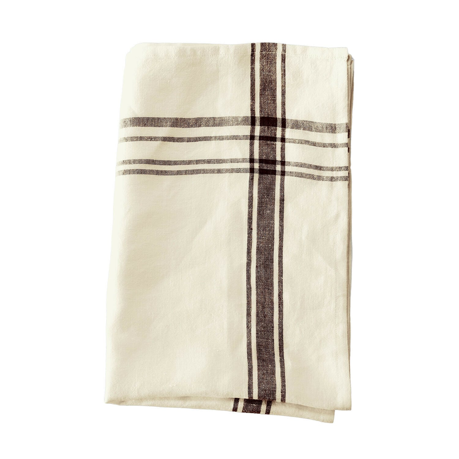 Tischläufer Ellory Leinen-Geschirrtuch in Creme mit braunem Streifenmuster, praktisches Küchentextil
