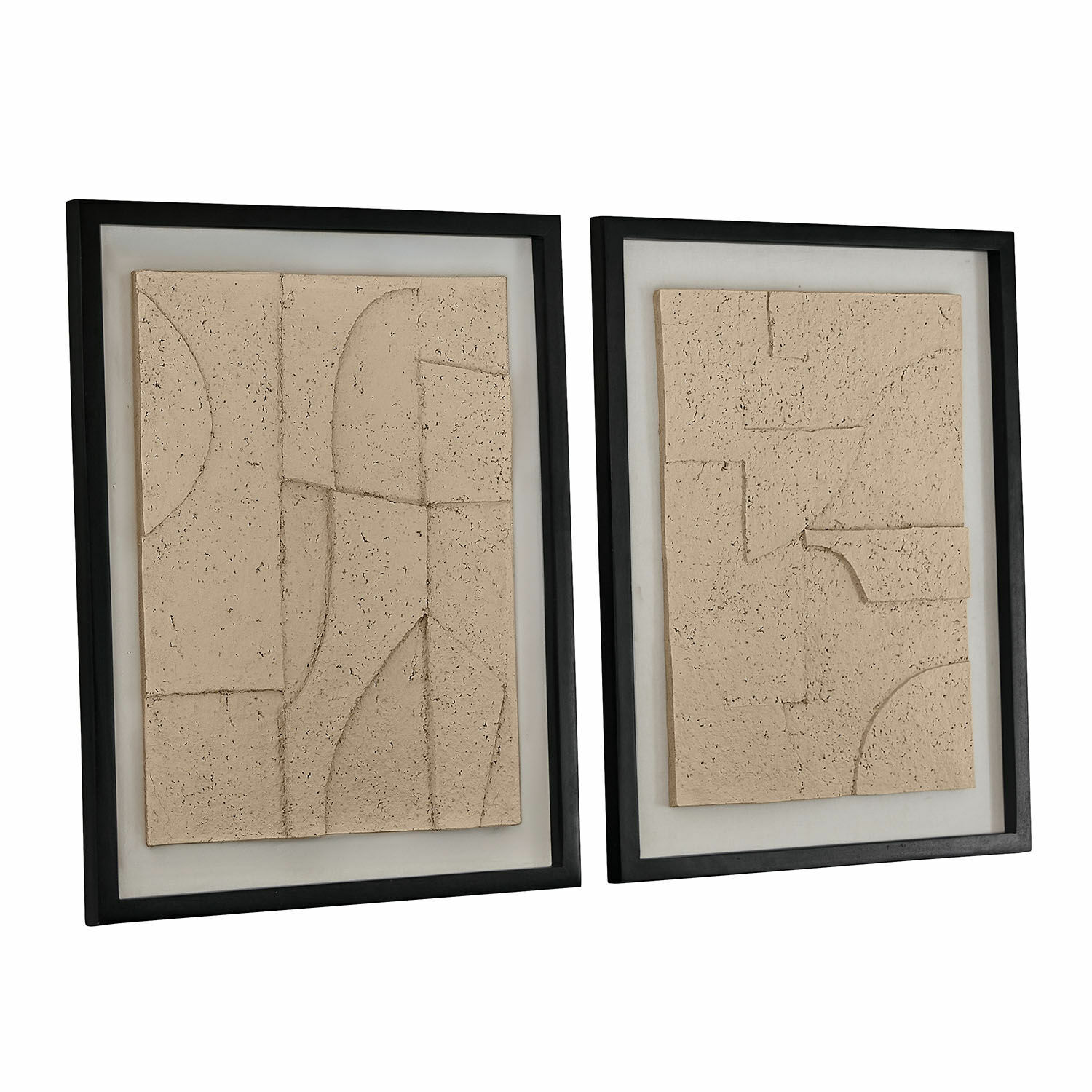 Bild 2er Set Lavinois Set aus zwei Wanddekorationen aus beigem Stein in schwarzen Rahmen, moderne Wandkunst