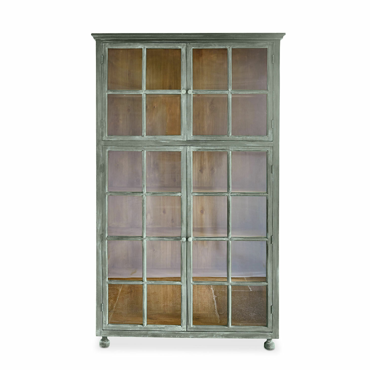Schrank Bellac aus Holz in antikgrün mit Glastüren und Regalen für stilvolle Aufbewahrung