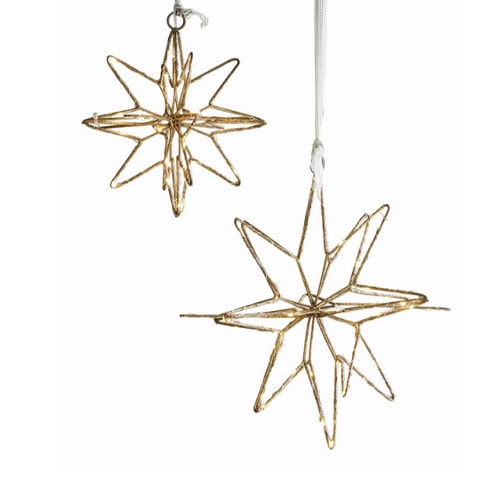 Goldene Metallsterne mit LED-Beleuchtung zum Aufhängen, festliche Weihnachtsdekoration