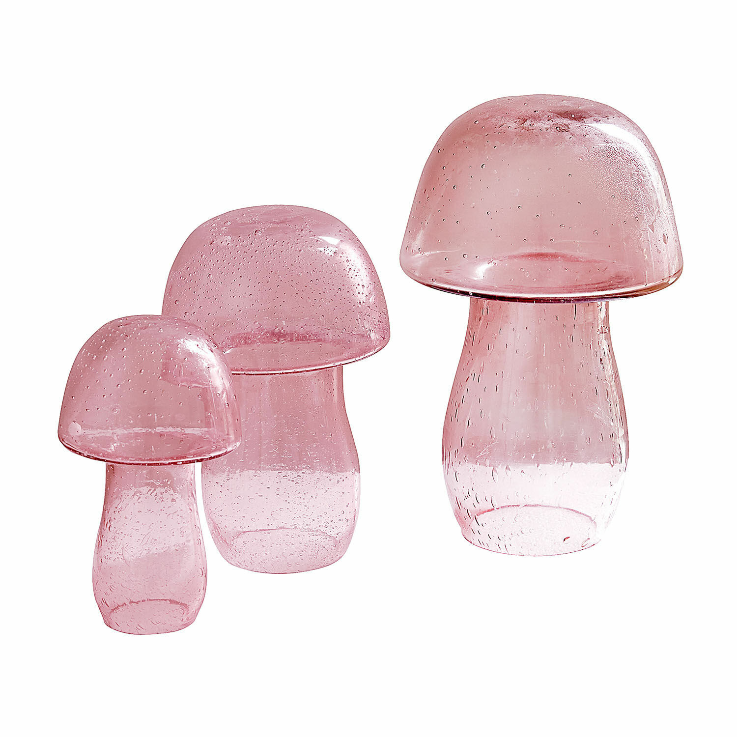 Deko-Pilz 3er Set Verlière Drei dekorative Pilze aus rosa Glas als stilvolle Wohnaccessoires
