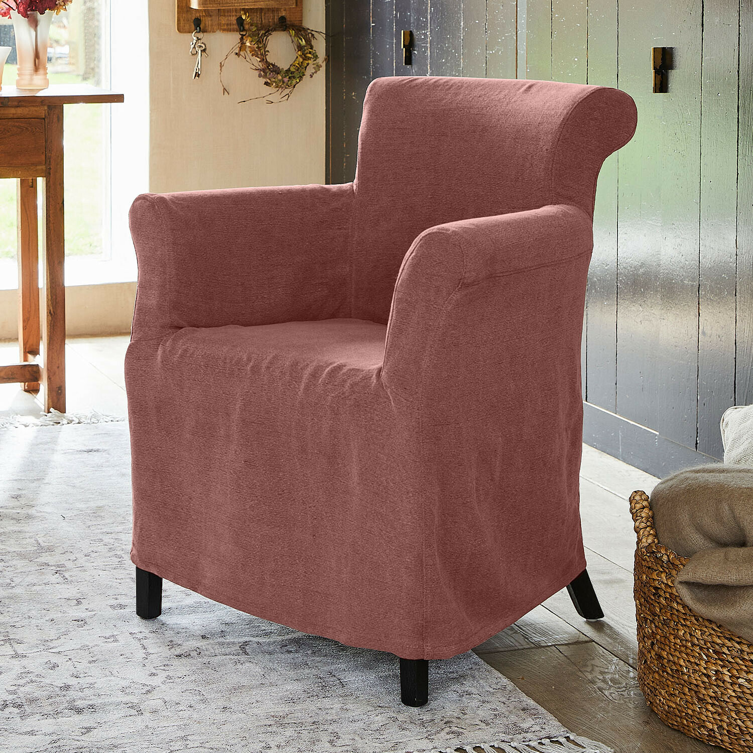 Sessel Chantellese Rosa Sessel aus Stoff im klassischen Stil, bequemer Sitz für Wohnzimmer oder Wohnraum