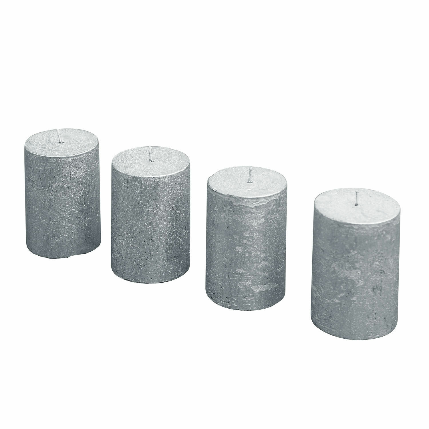silber Set aus 4 silbernen Zylindkerzen mit metallischem Finish für stilvolle Wohnraumdekoration