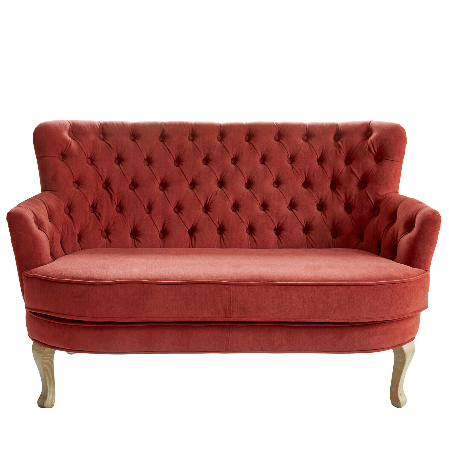 rot Rotes Sofa Calgary mit gepolstertem Rücken und Holzbeinen, komfortables Wohnzimmermöbel