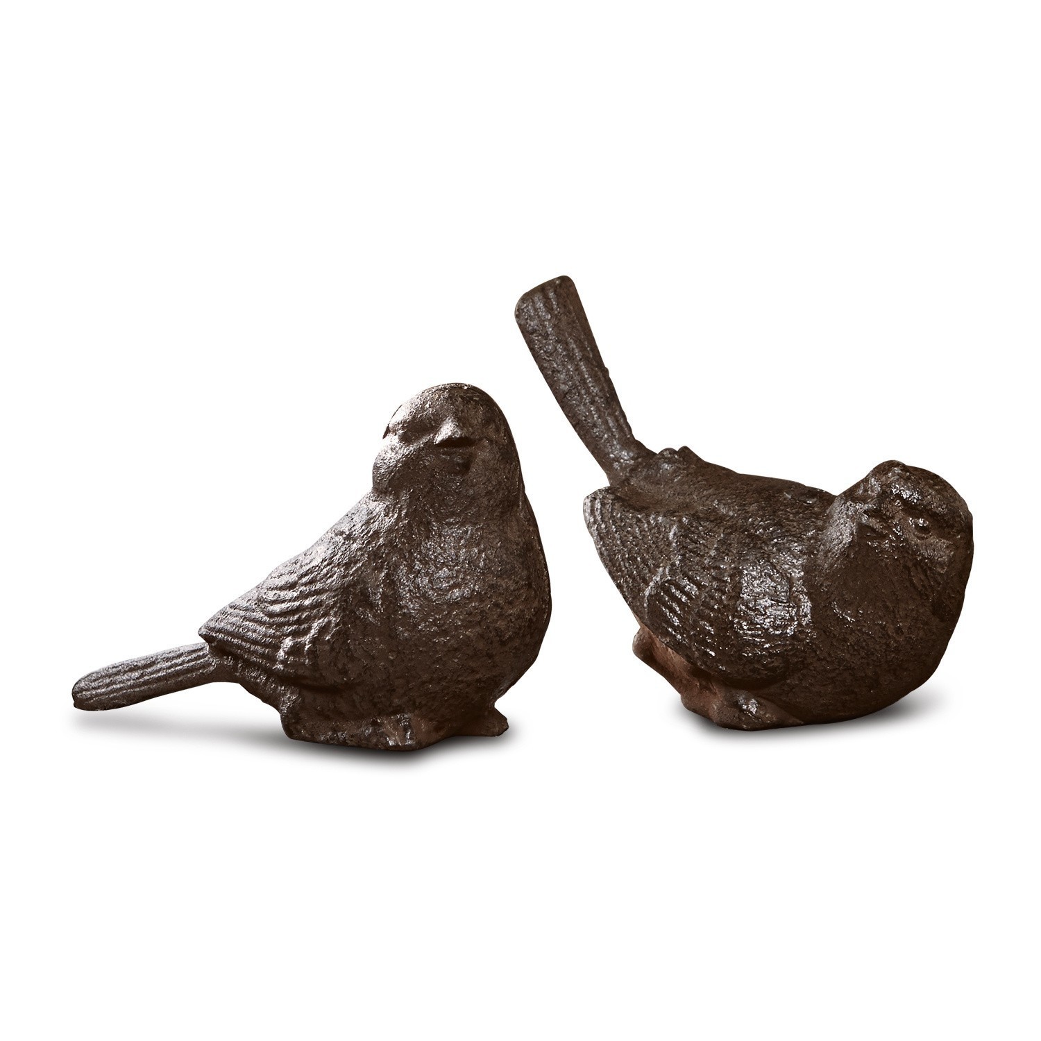Deko-Vogel 2er Set Birdy Zwei dekorative Vogel-Figuren aus dunklem Gusseisen für Garten oder Innenbereich