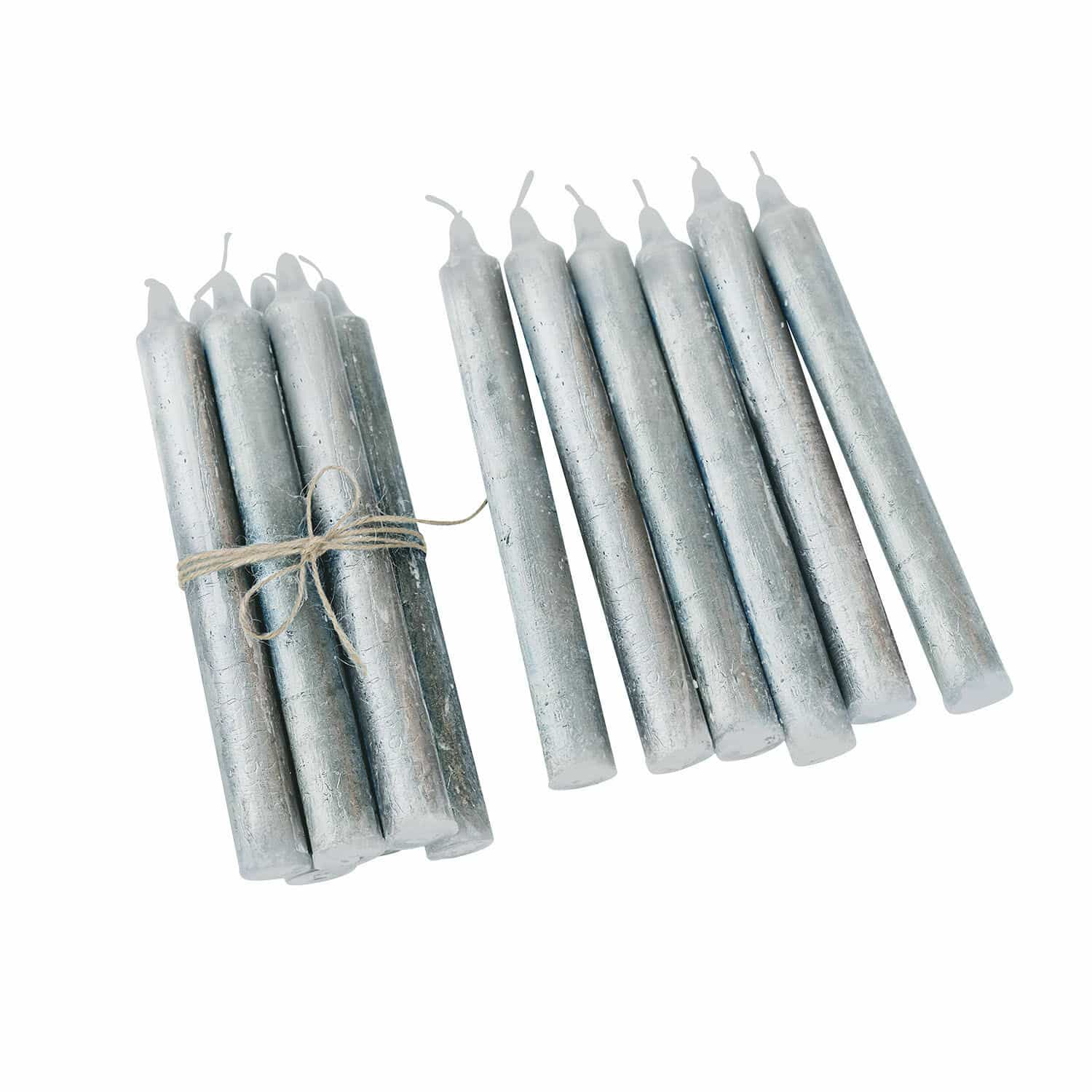 Kerze 12er Set Bauceau Set aus silbernen Stabkerzen aus Naturwachs, stilvolle Wohnraumdekoration und Beleuchtung