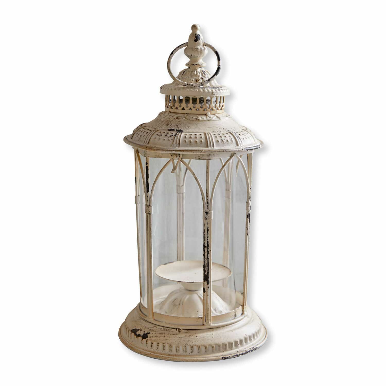 Laterne Lanao Dekorative Metalllaterne im Vintage-Stil in Creme mit Kerzenhalter innen