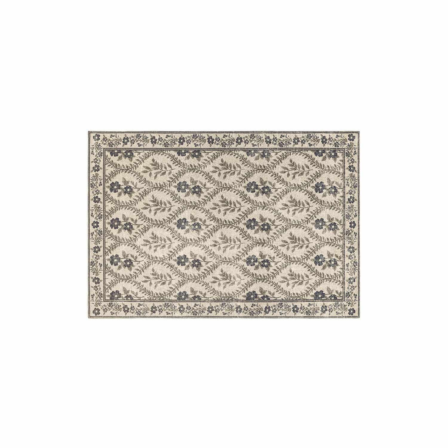 Teppich Vellouris Beiger Teppich mit grauem Blumenmuster, dekorativ und stilvoll für das Wohnzimmer