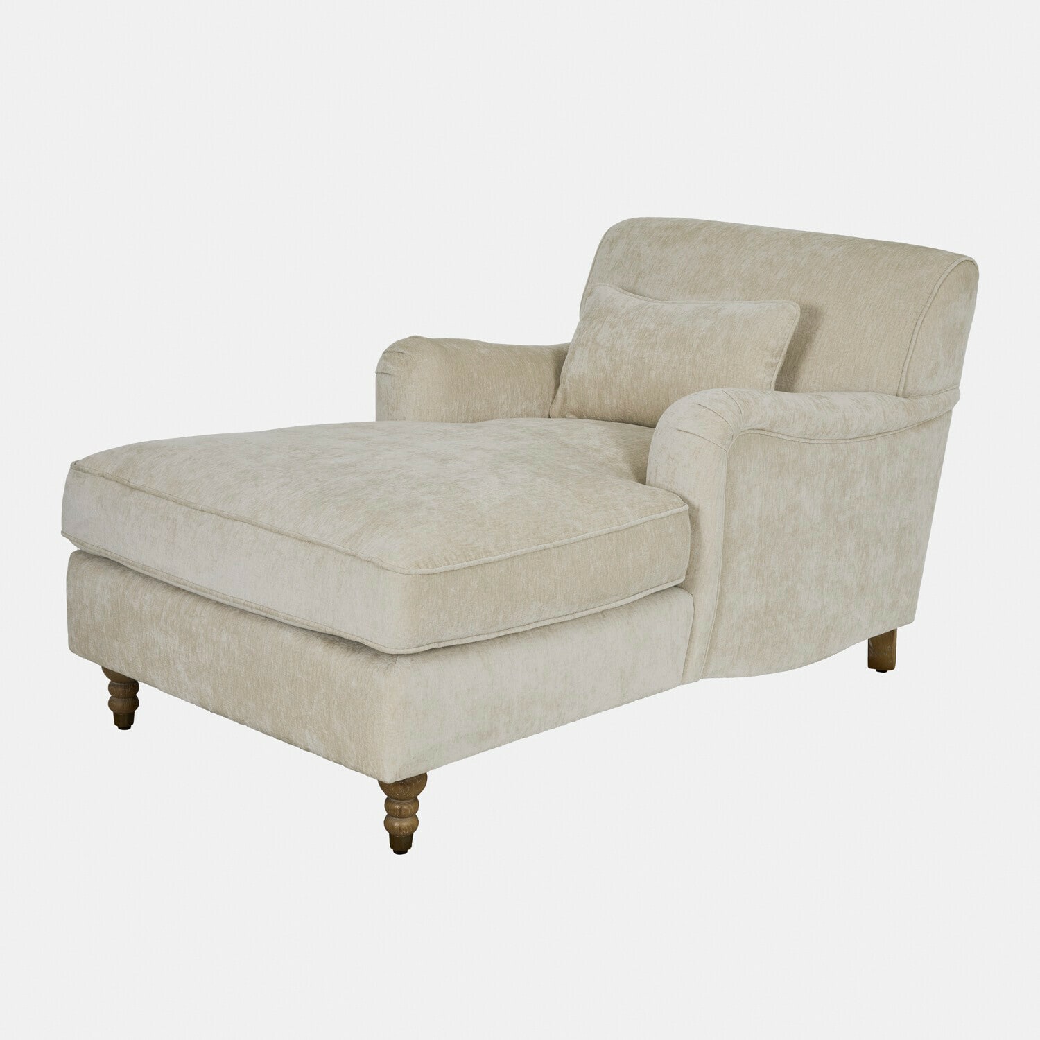 Chaiselongue Isa Beige Chaiselongue aus weichem Stoff mit Holzbeinen und Lesekissen für Komfort