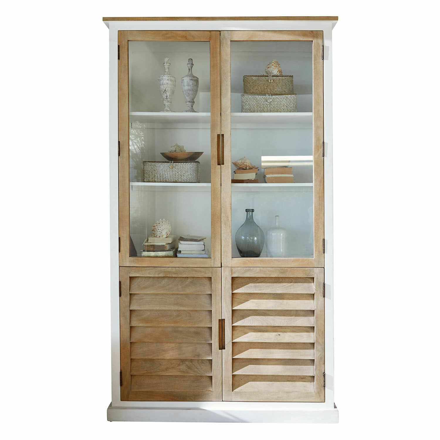 Schrank Frapelle Holzvitrine mit Glastüren und geschlossenen Türen in natürlicher Farbe für Wohnzimmer
