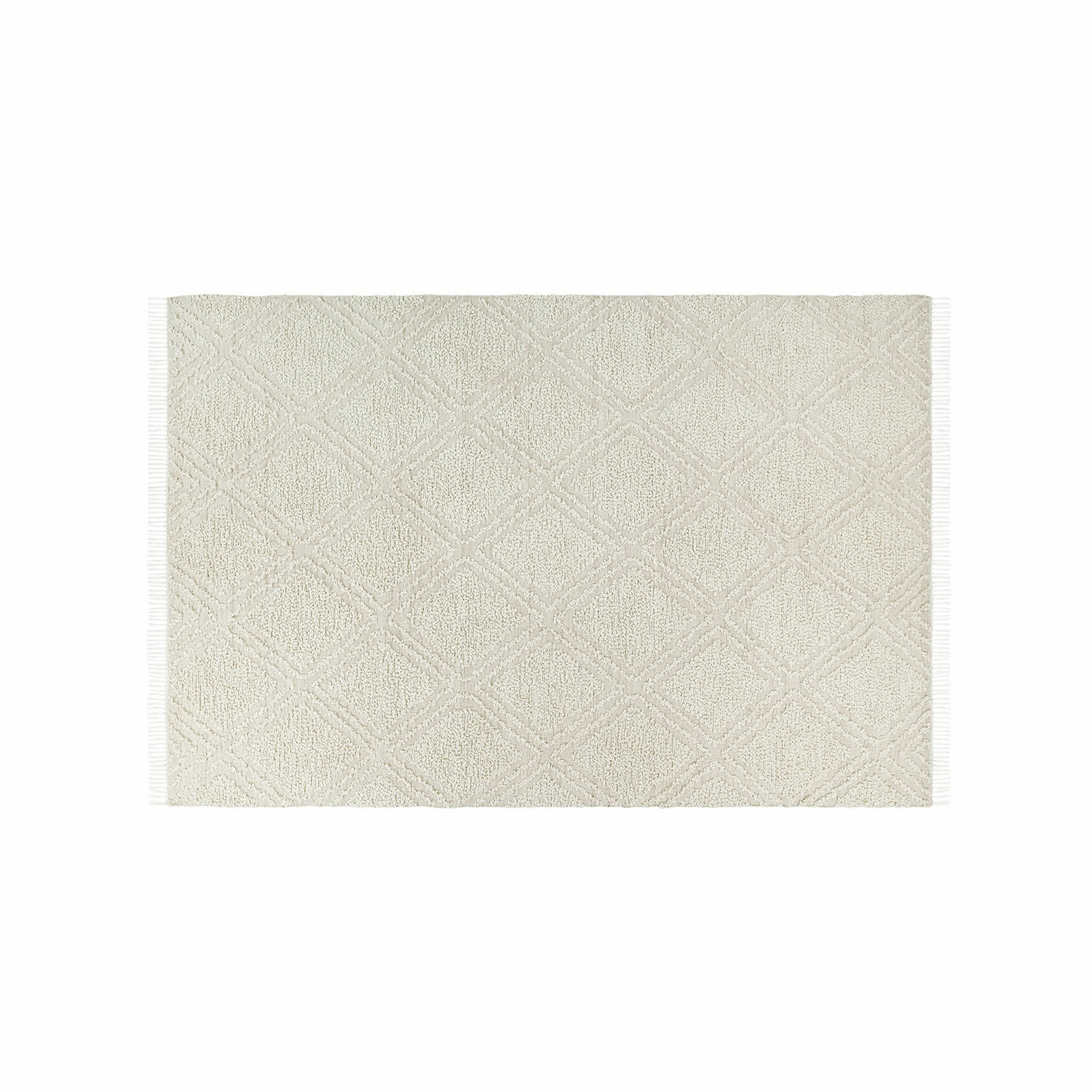 In- & Outdoor-Teppich Bruand Beiger Baumwollteppich mit geometrischem Muster und Fransen, weich und dekorativ