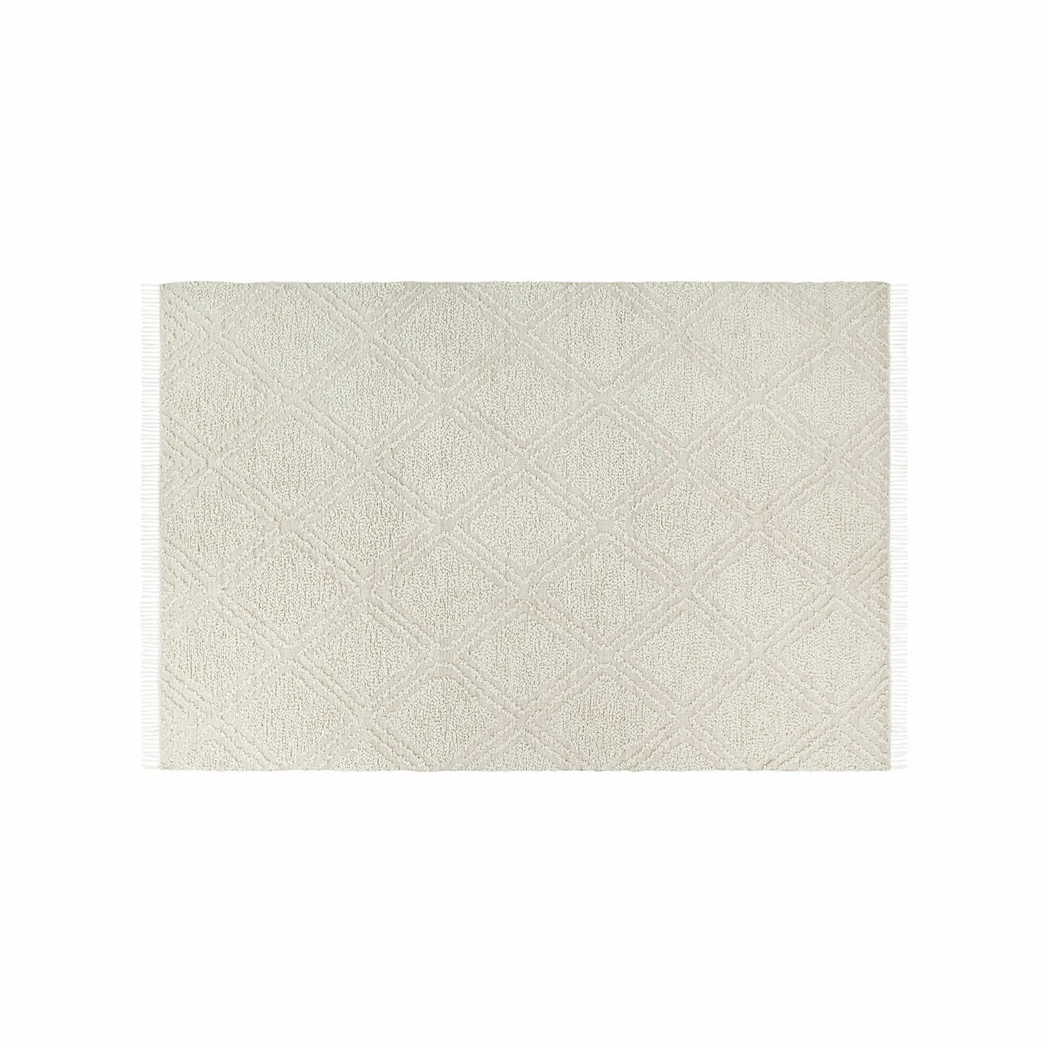 In- & Outdoor-Teppich Bruand Beiger Baumwollteppich mit geometrischem Muster und Fransen, weich und dekorativ