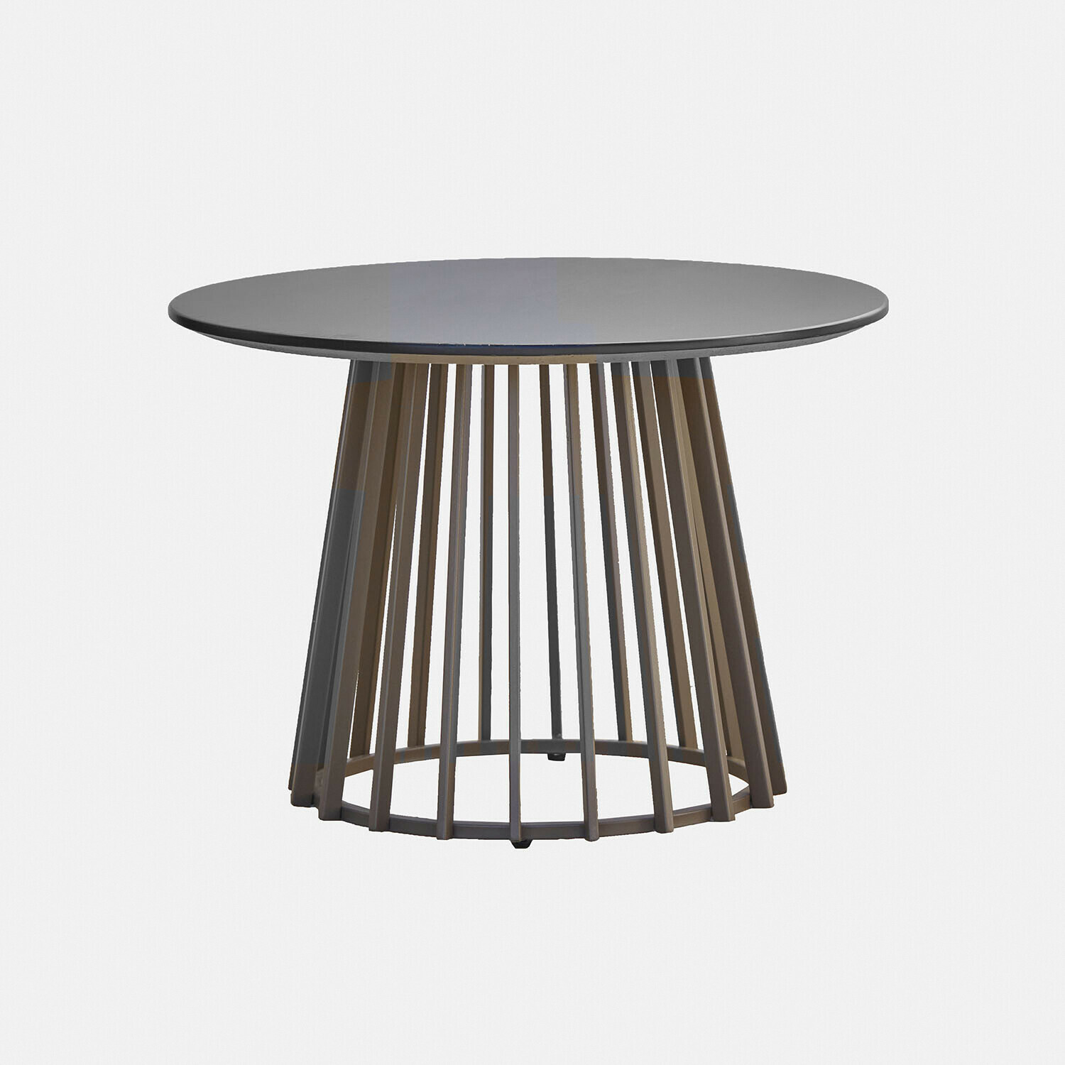 Beistelltisch Olianne aus braunem Holz mit schwarzer Tischplatte, moderner Wohnzimmertisch