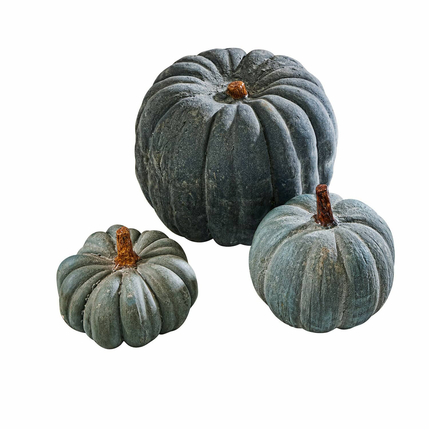blau Drei dekorative blaue Kürbisse im Set mit natürlicher Optik für herbstliche Wohnakzente