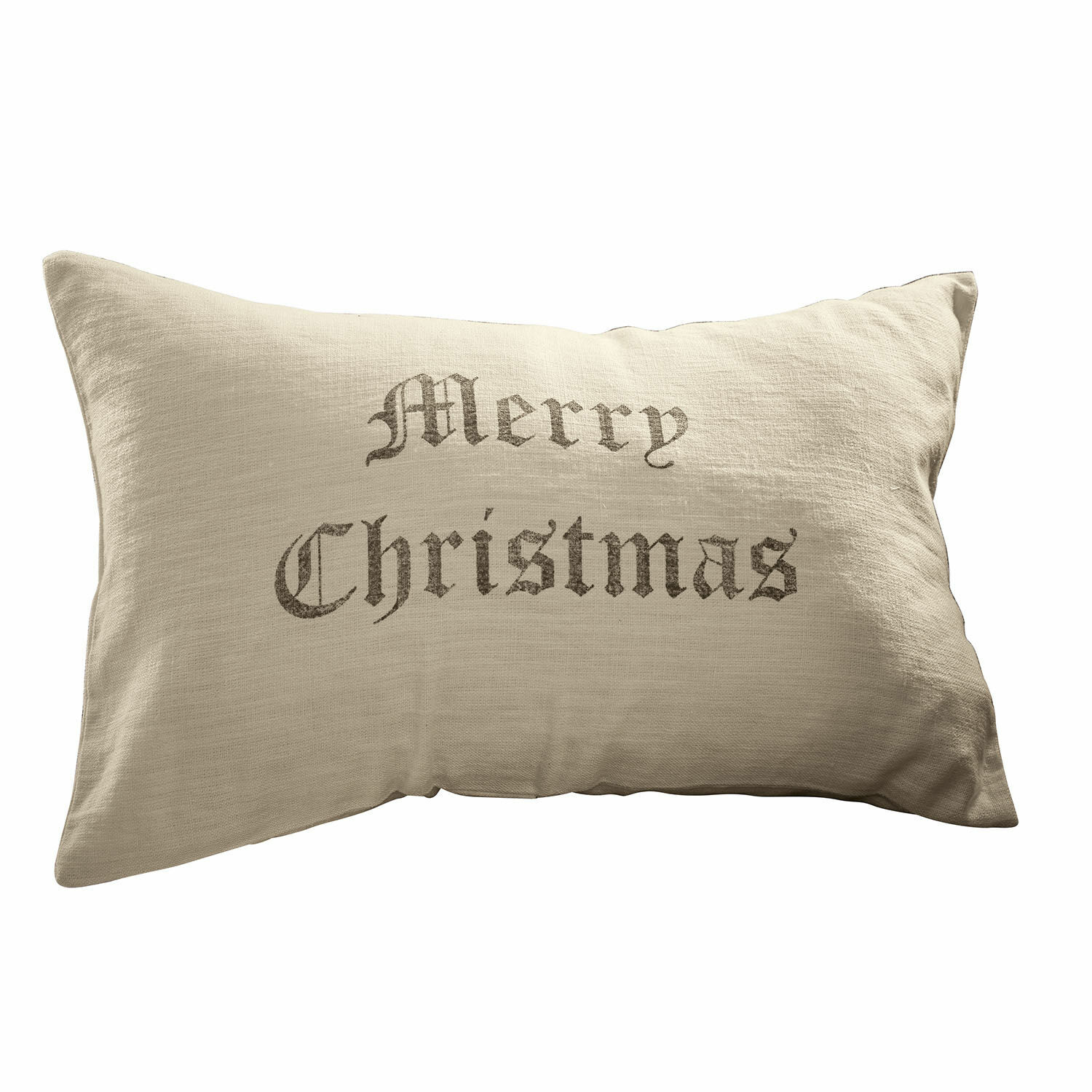 Kissenhülle Merry Christmas Beige Leinenkissen mit Schriftzug Merry Christmas für weihnachtliche Wohnakzente