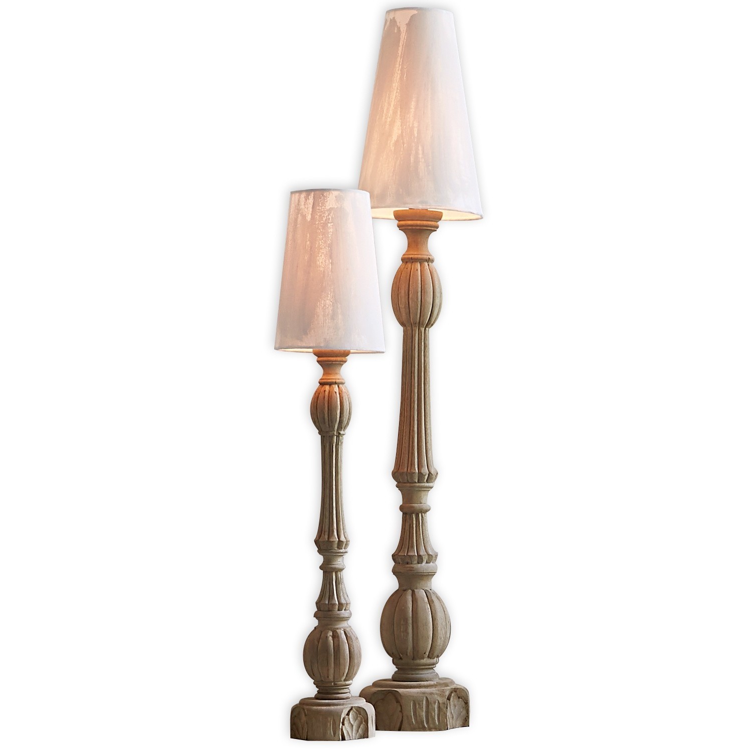 Tischlampe 2er Set Tori Zwei hölzerne Stehlampen mit weißen Lampenschirmen, dekorative Beleuchtung fürs Wohnzimmer