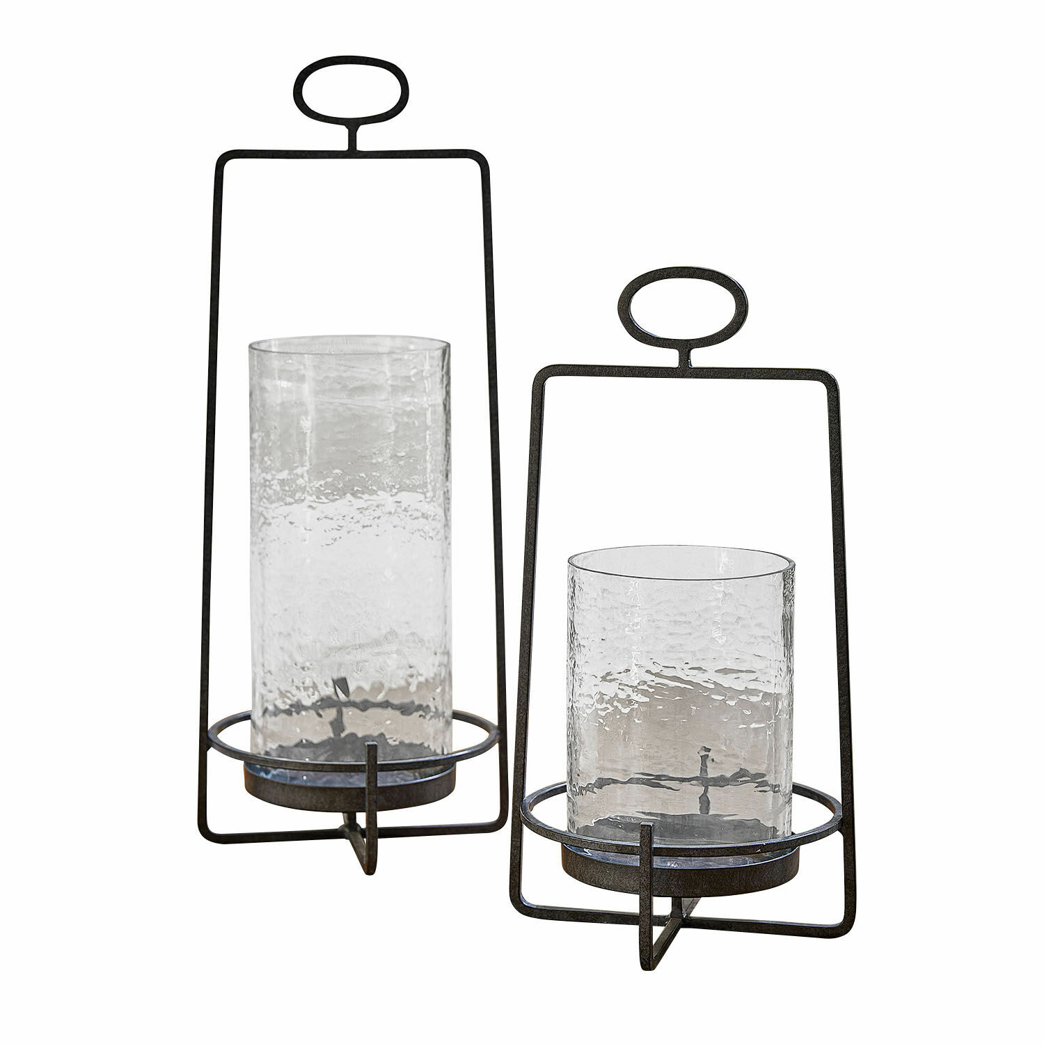 Windlicht 2er Set Zevara Set aus zwei Laternen aus schwarzem Metall und klarem Glas, modernes Design für Wohnraumdekoration