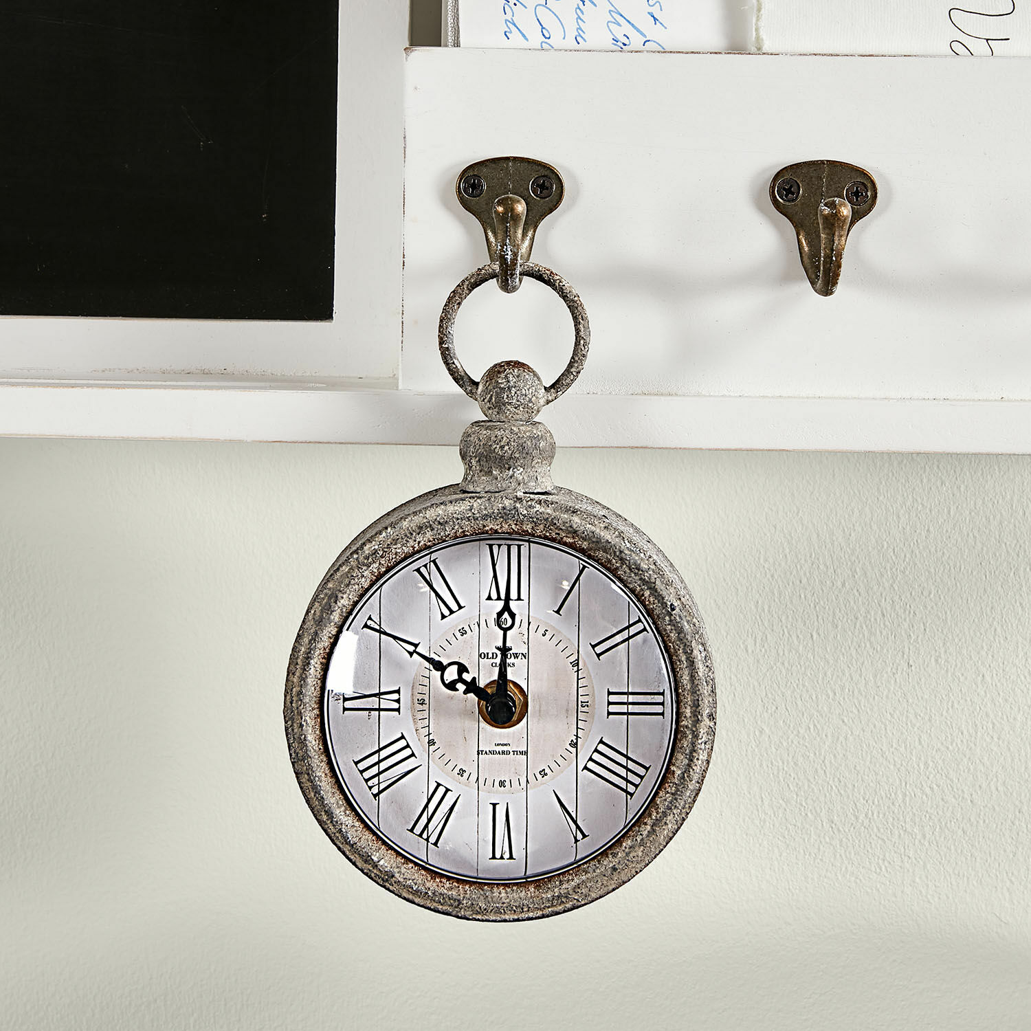 Uhr Vivacique Vintage Wanduhr aus grauem Metall mit römischen Ziffern, dekorativer Retro-Stil