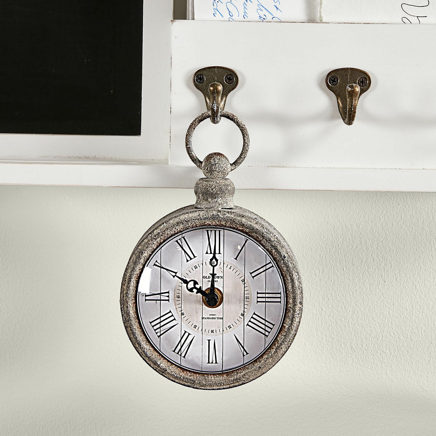 Uhr Vivacique Vintage Wanduhr aus grauem Metall mit römischen Ziffern, dekorativer Retro-Stil