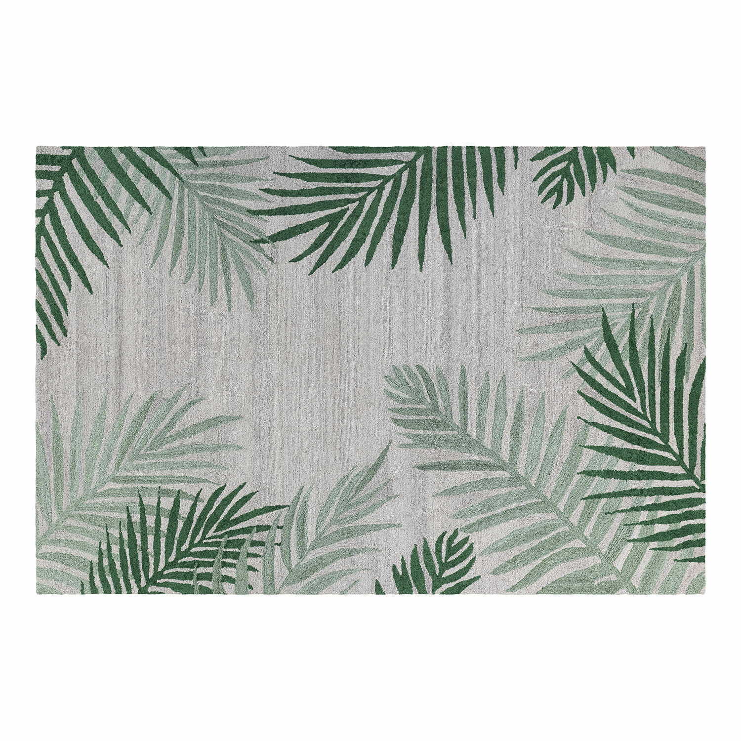 In- & Outdoor-Teppich Marly Teppich mit grünem Blattmuster auf grauem Hintergrund, synthetisches Material, Wohnaccessoire