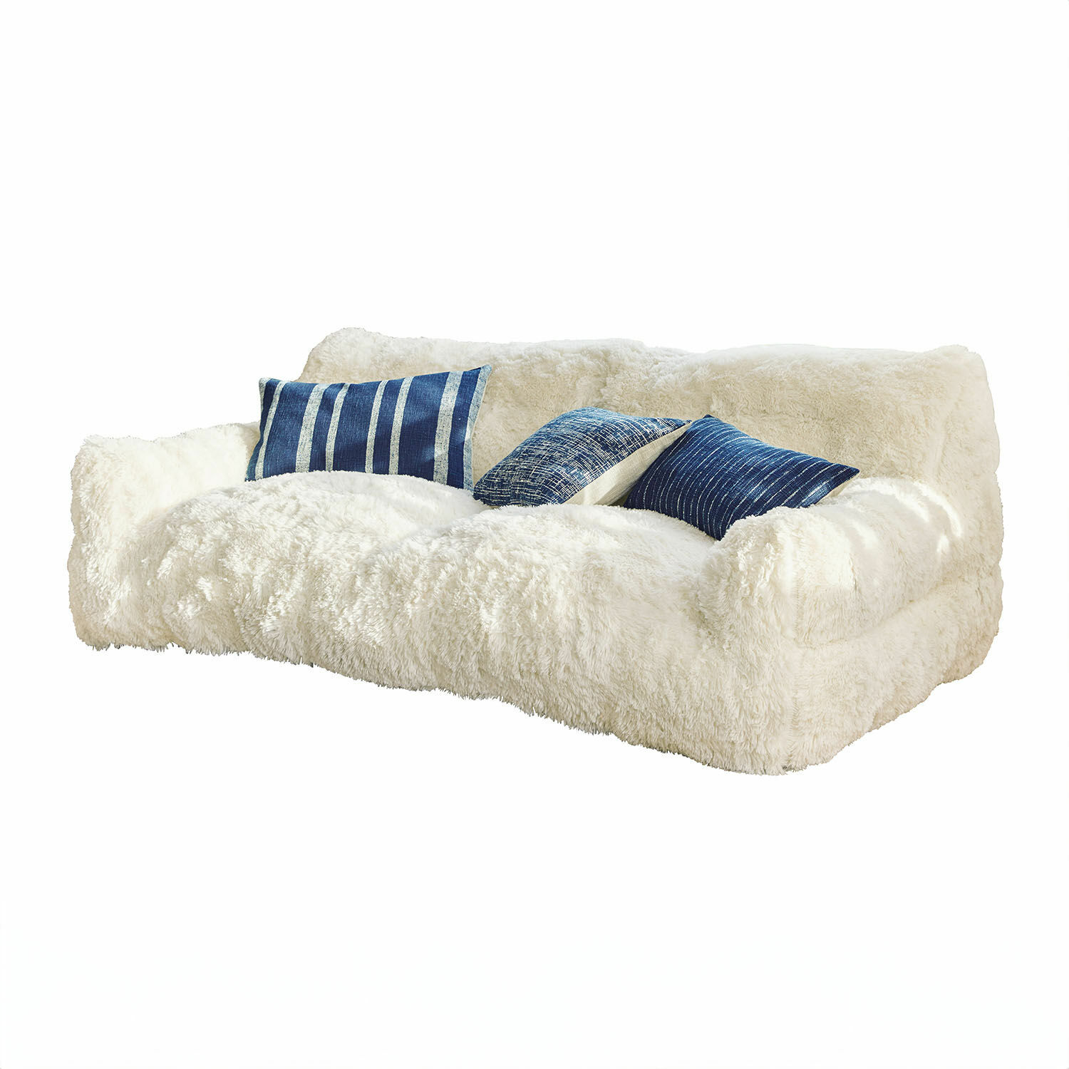Kindersofa Cerveteri Weißes Plüschsofa mit blauen Kissen für gemütliches Wohnzimmer