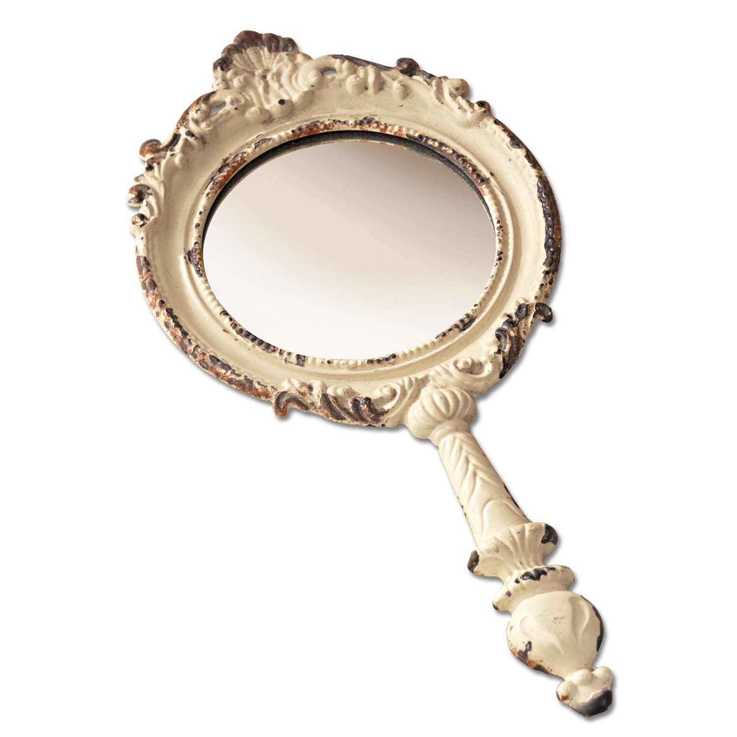 Handspiegel Empur in Creme mit verzierter Metallrahmen im Vintage-Stil, Dekoartikel