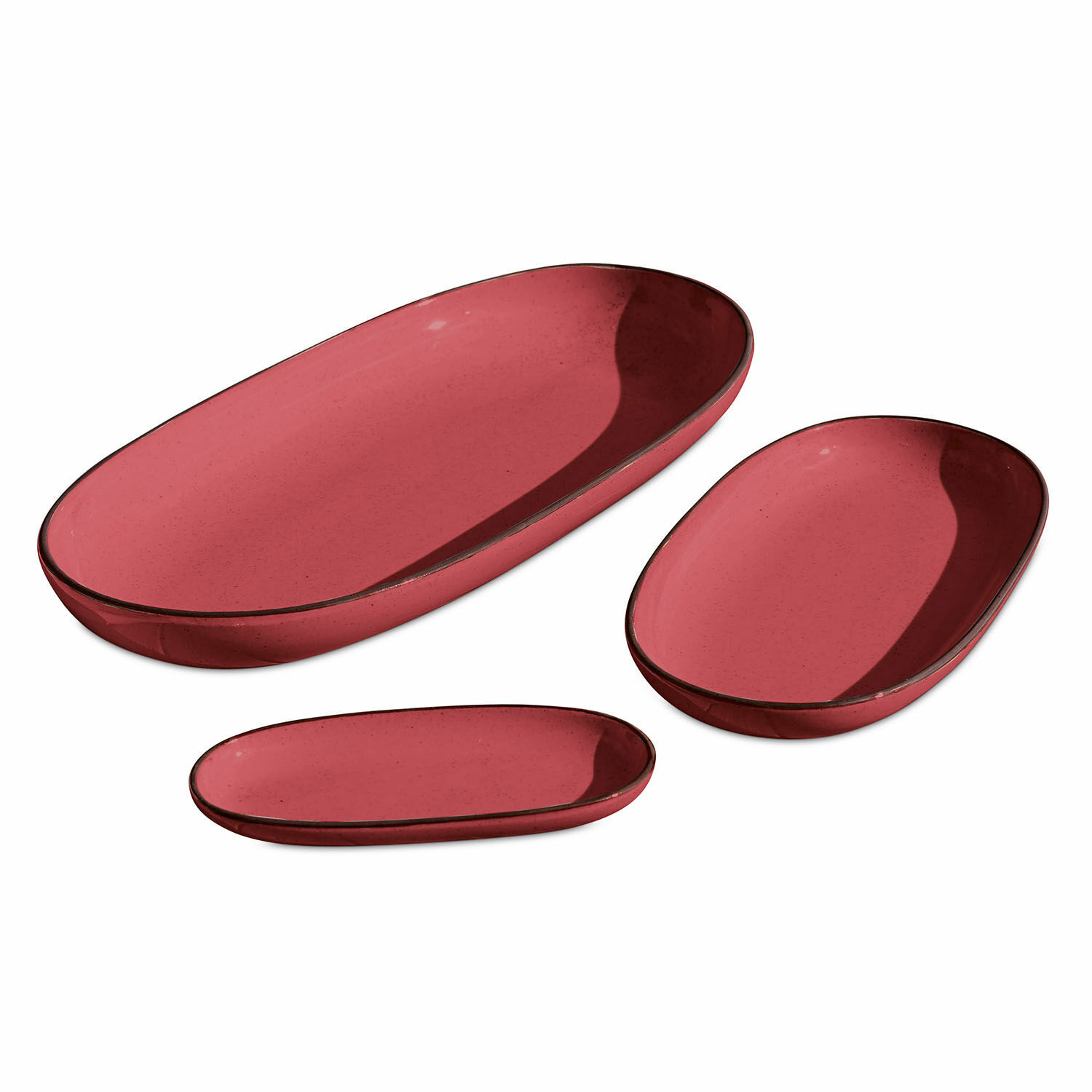 rot 3-teiliges rotes Keramik-Servierplatten-Set Biarritz mit modernem Design zum Servieren