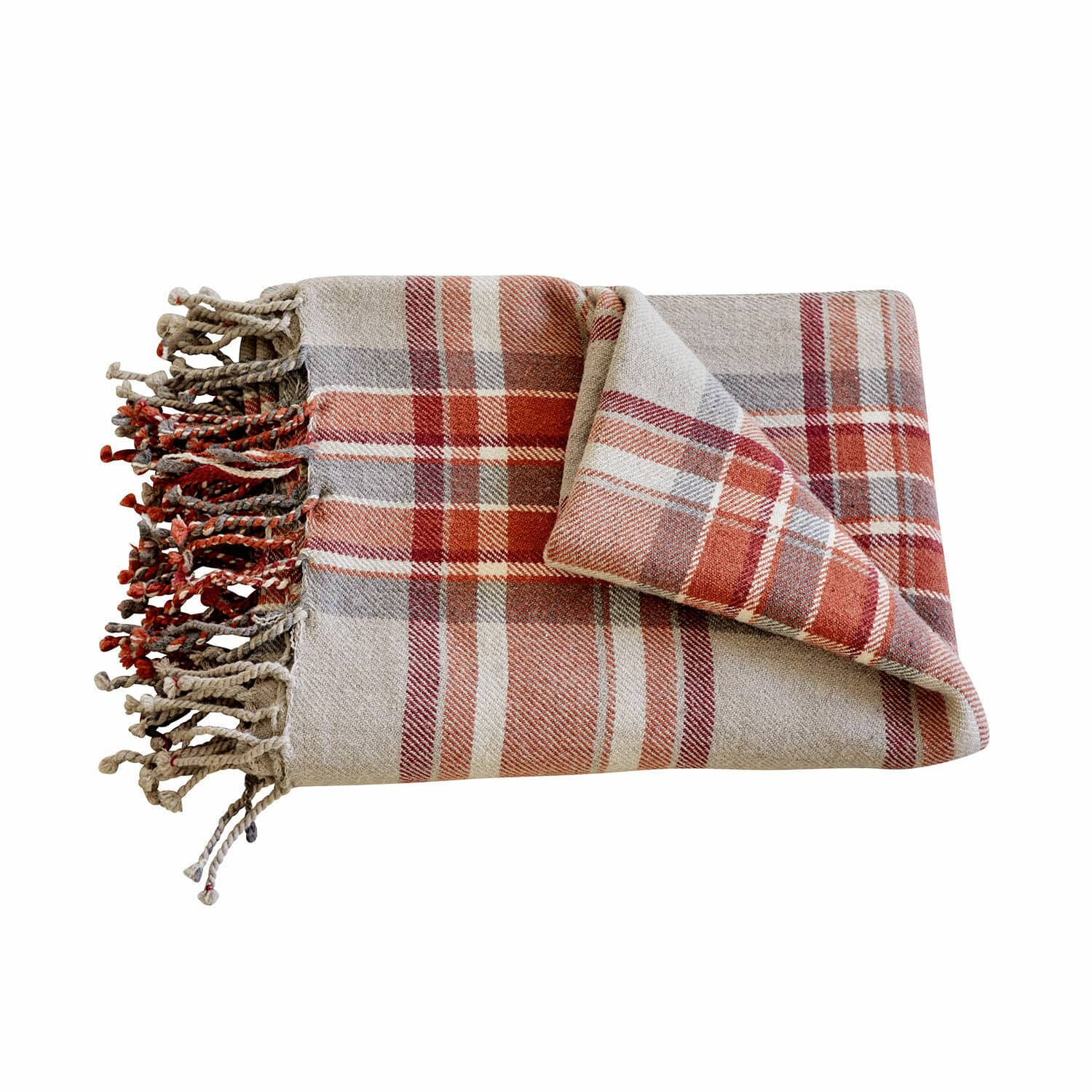 Plaid Tartan Weicher karierten Plaid mit Fransen in Beige- und Rottönen, ideal zur Wohnraumdekoration