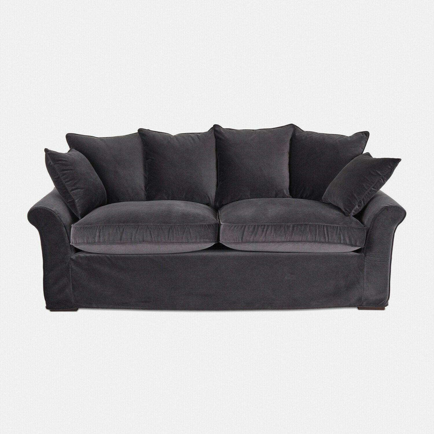 Graues Sofa aus weichem Stoff mit Kissen, bequemes Wohnzimmermöbel