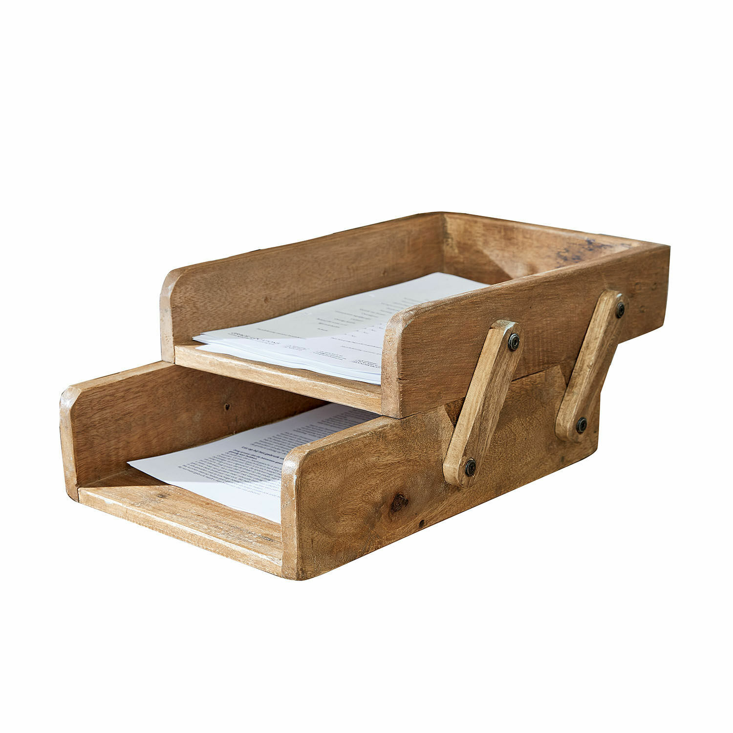 Organizer Alice I Zweistöckiger Dokumentenhalter aus Holz in Naturfarbe für Büro und Zuhause