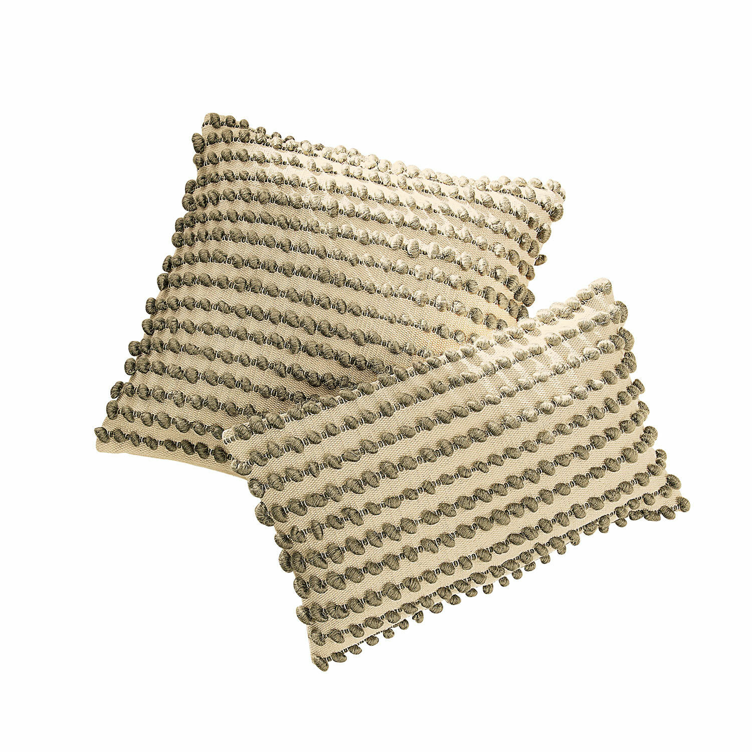 Kissenhülle 2er Set Madien Beige Baumwoll-Dekokissen mit Pompons, stilvolles Wohnaccessoire für gemütliche Räume
