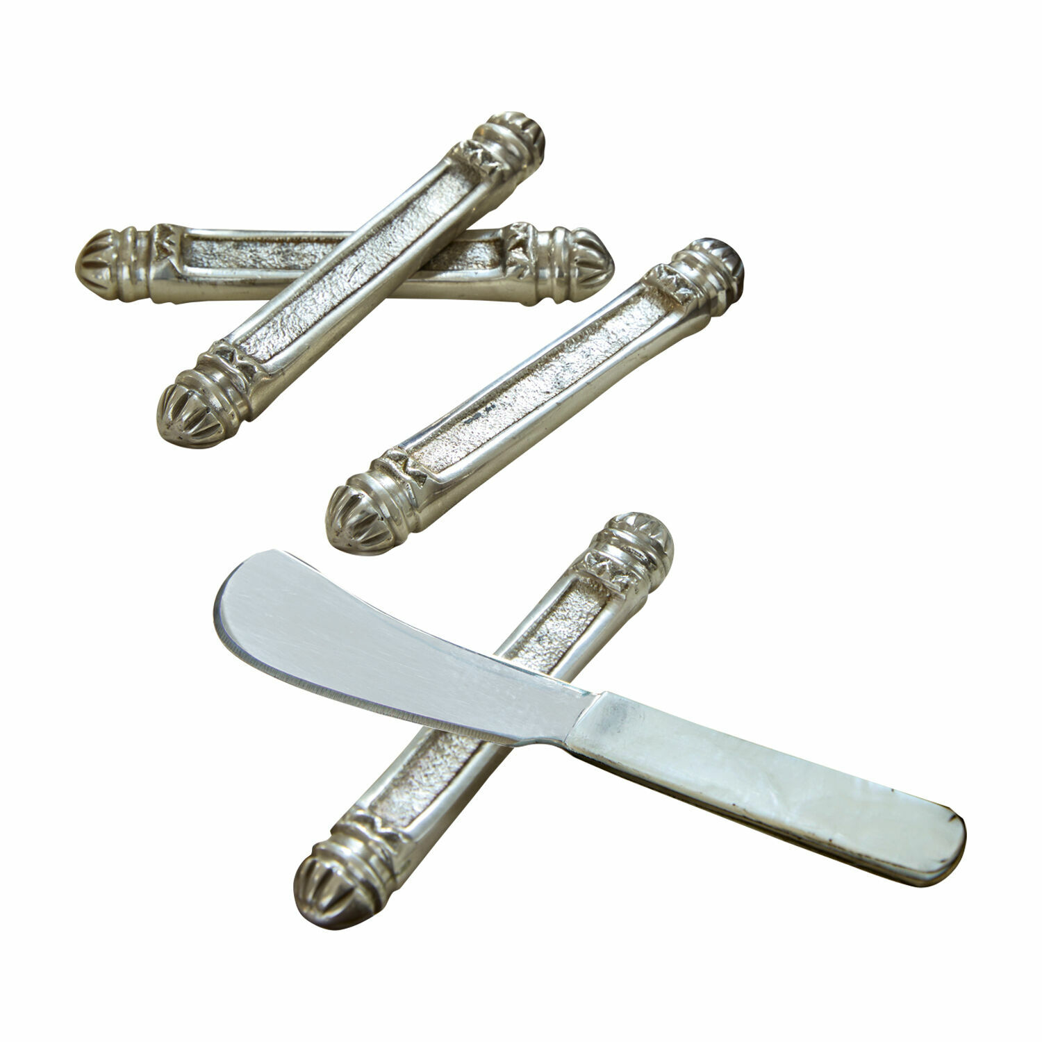 Messerbank 4er Set Lafox Silberne Messerbänkchen und Buttermesser mit weißem Griff, Küchenzubehör