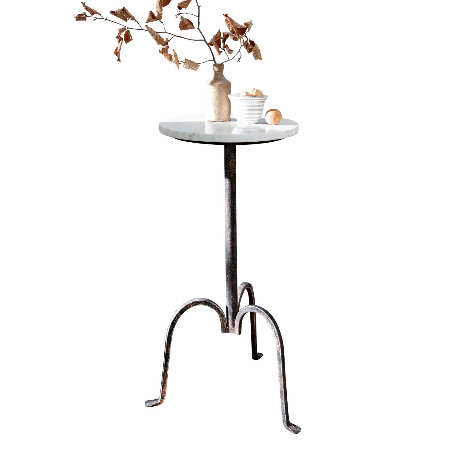 Beistelltisch Taylor Beistelltisch mit weißer Marmorplatte und schwarzem Metallgestell im Vintage-Stil