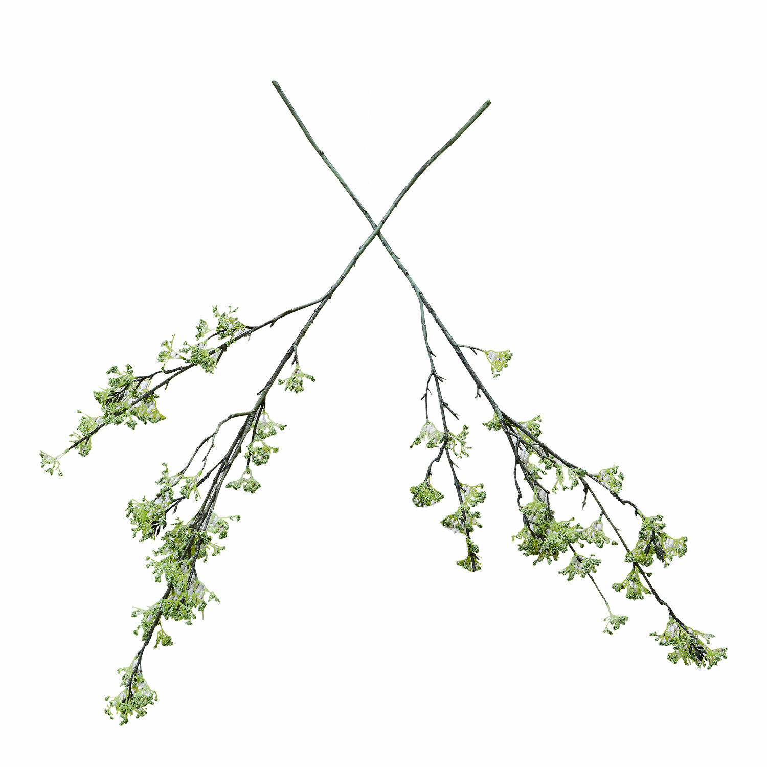 Dekoblume 2er Set Mormant Zwei grüne Zweige mit zarten Blüten auf weißem Hintergrund zur Dekoration
