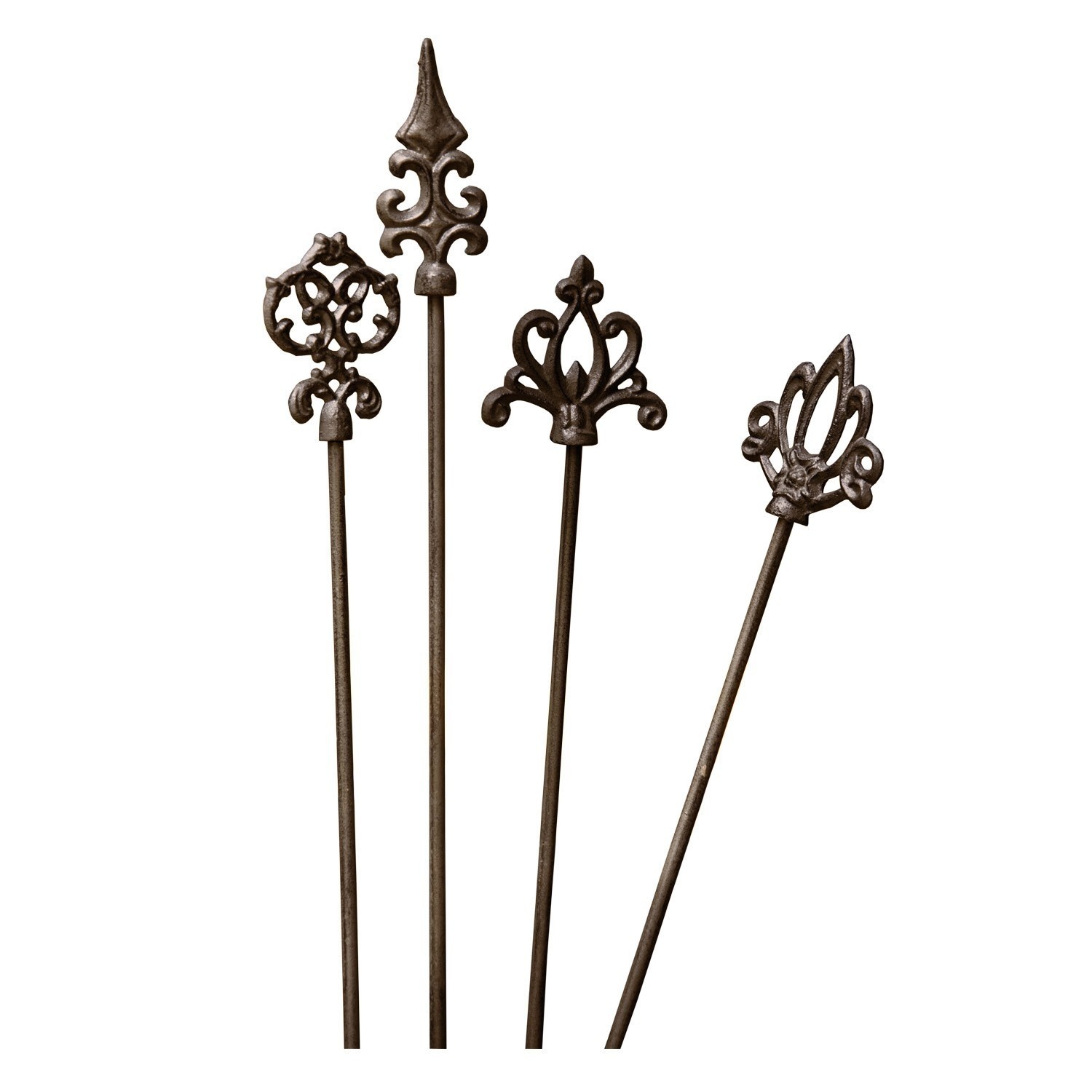 Rosenstäbe 4er Set Baton Vier dekorative Gartenstäbe aus rostbraunem Metall mit filigranen Spitzen für Pflanzen