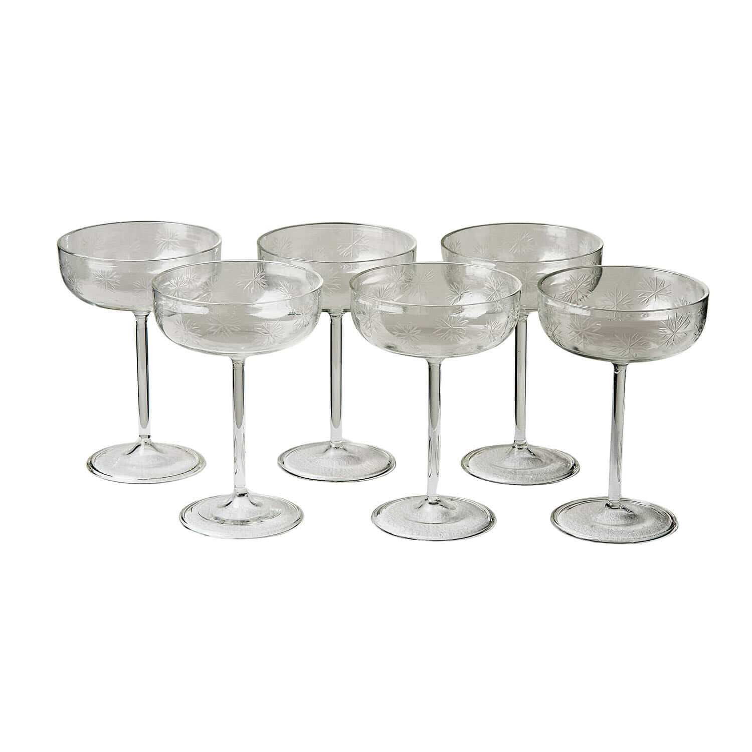 Glas 6er Set Haverly Set aus sechs transparenten Champagnergläsern mit feinem Sternmuster aus Glas
