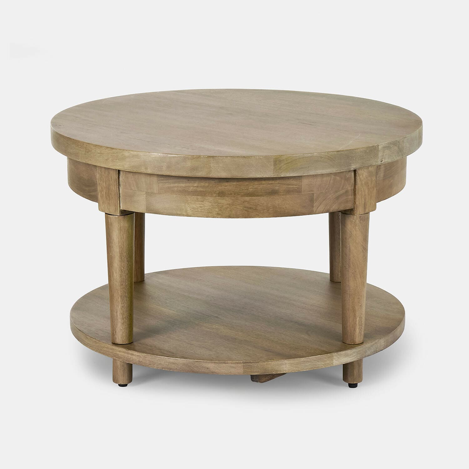 Couchtisch Talinar Runder Couchtisch aus Mangoholz in natürlicher Farbe mit unterem Ablageboden