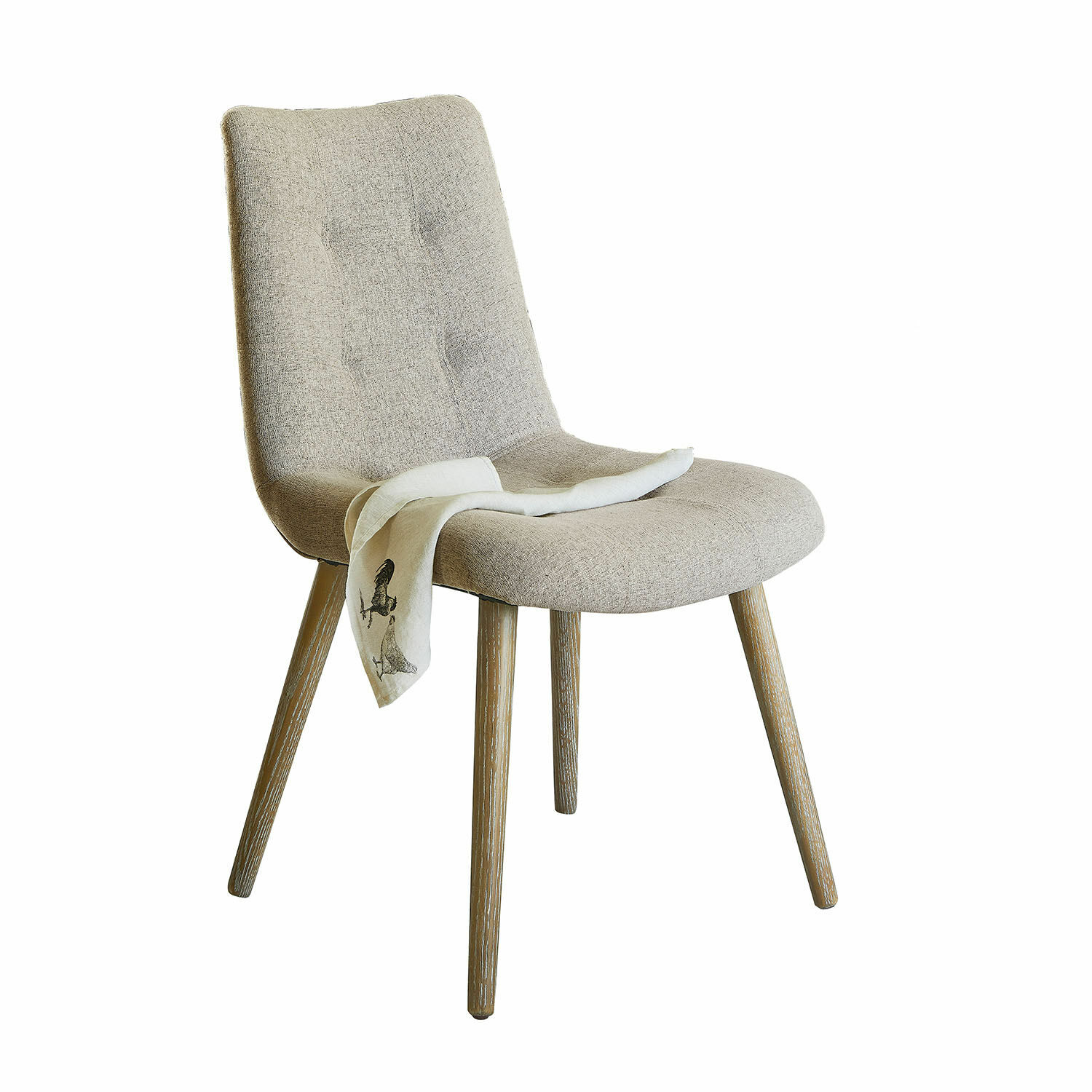 Stuhl Vietri Beiger Polsterstuhl mit Holzbeinen und dekorativem Stoff auf dem Sitz