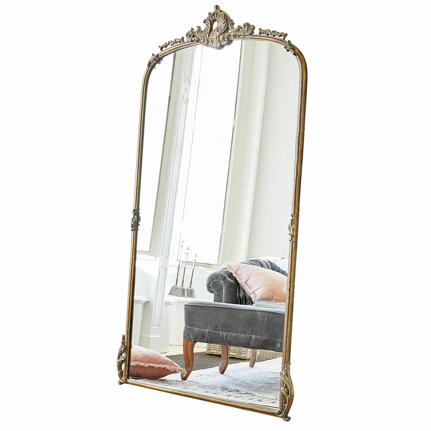 Spiegel Choni Großer Standspiegel mit verziertem goldfarbenem Rahmen im Vintage-Stil für Wohnzimmer