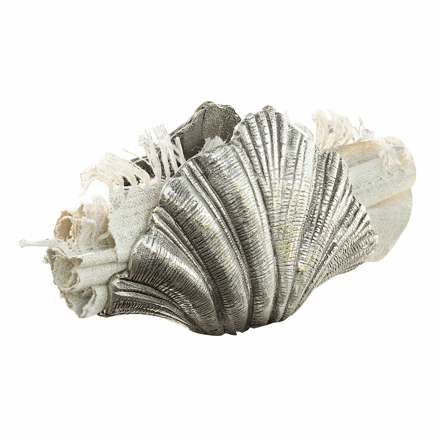 Deko-Objekt Montarel Metall Serviettenring in Muschelform in Silber mit weißer Leinenserviette