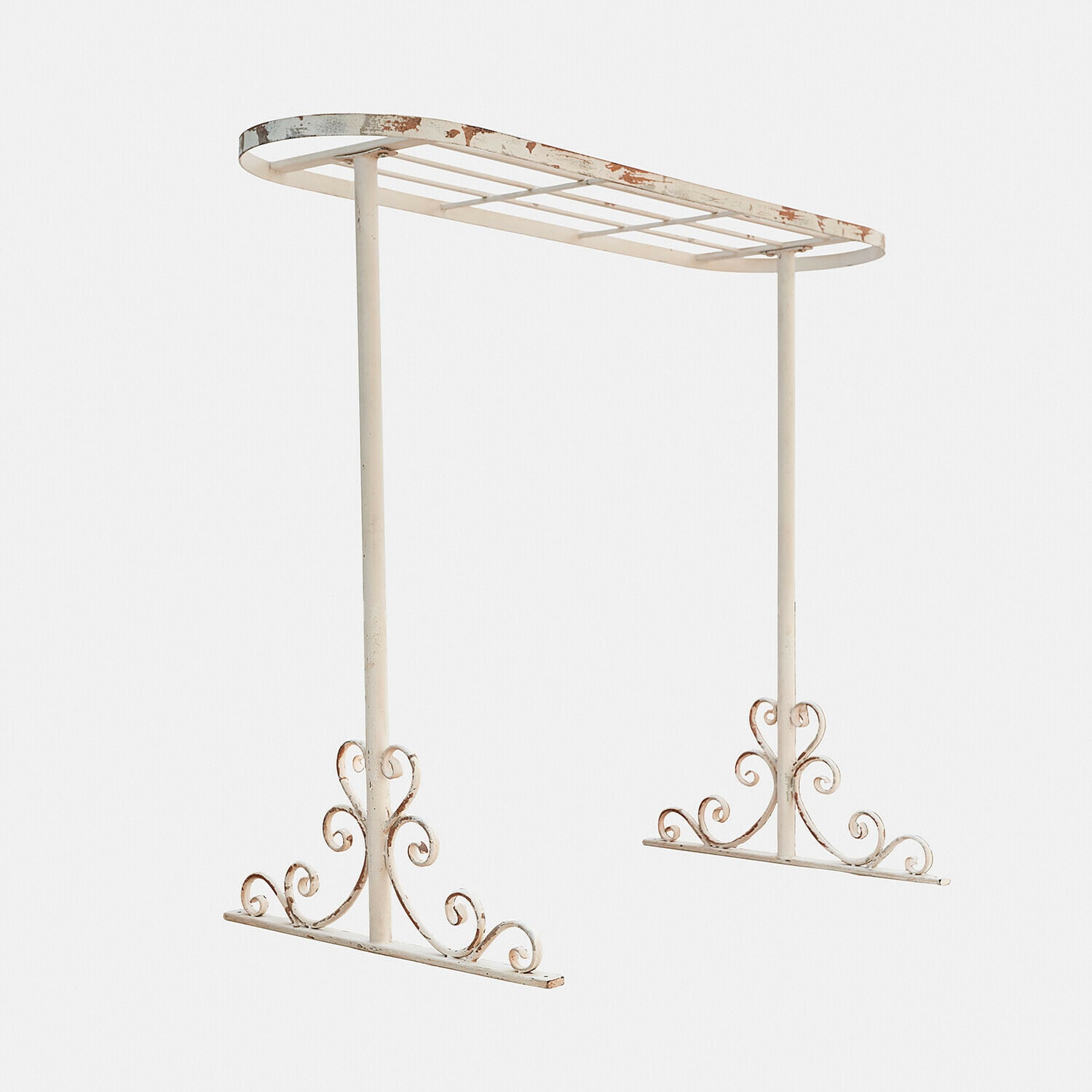 Pflanztisch-Gestell Mairoux Weißer Metallkleiderständer mit dekorativen Schnörkeln und Ablagefläche im Vintage-Stil