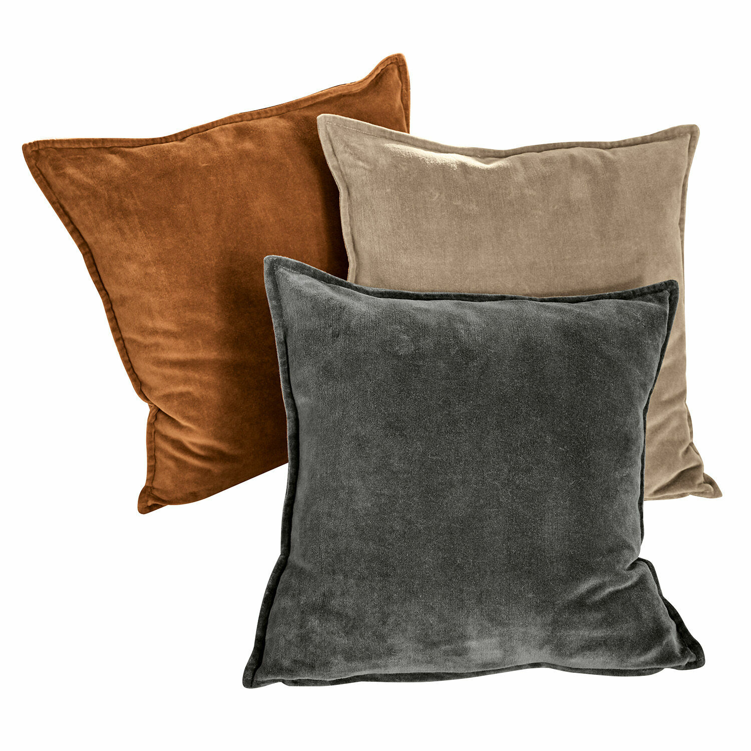 orange/grau/beige 3er Set Kissenhüllen Lumeau aus weichem Stoff in Orange, Grau und Beige für Wohnraumdeko
