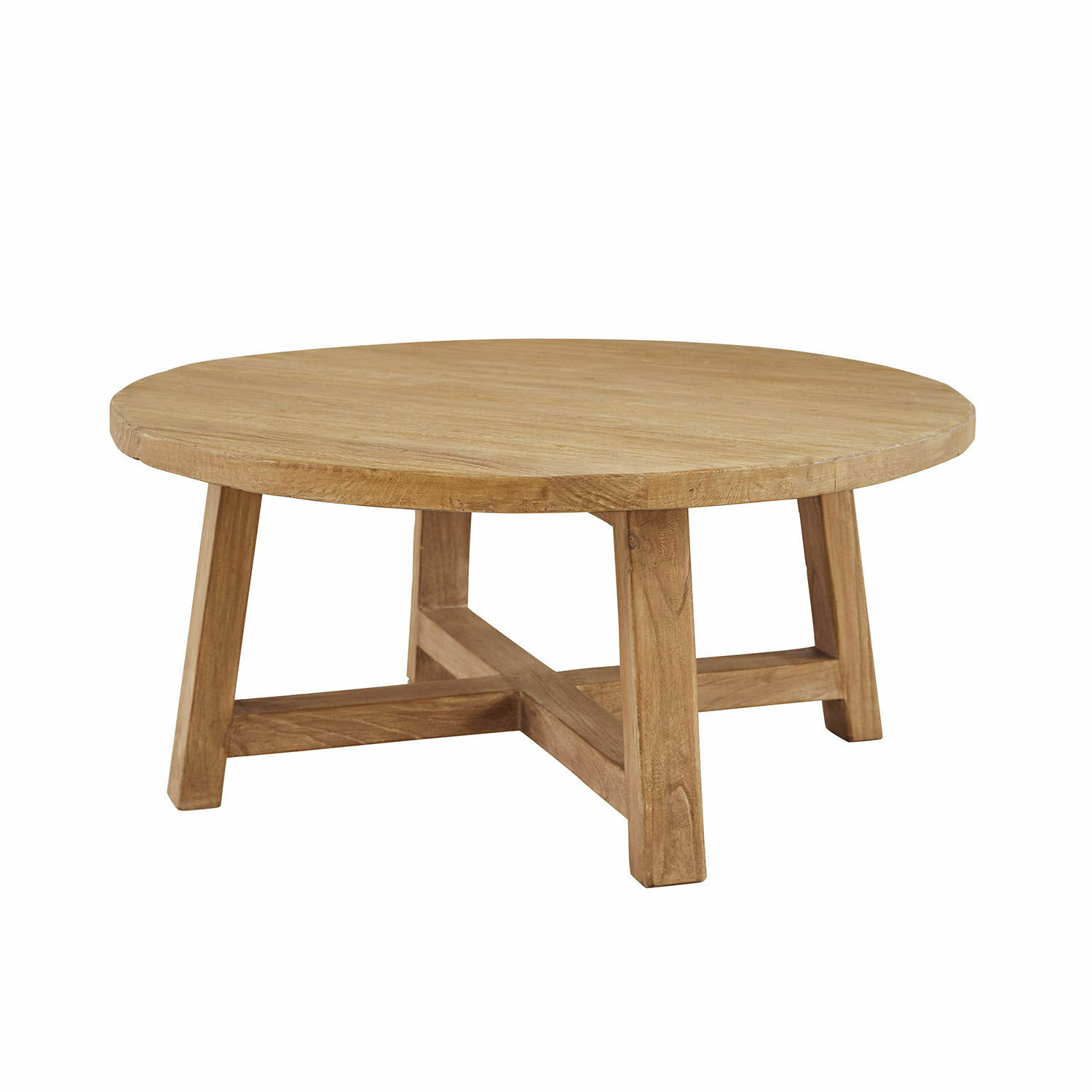 Runder Couchtisch Gorivel aus braunem Holz mit stabilem Gestell für Wohnzimmer